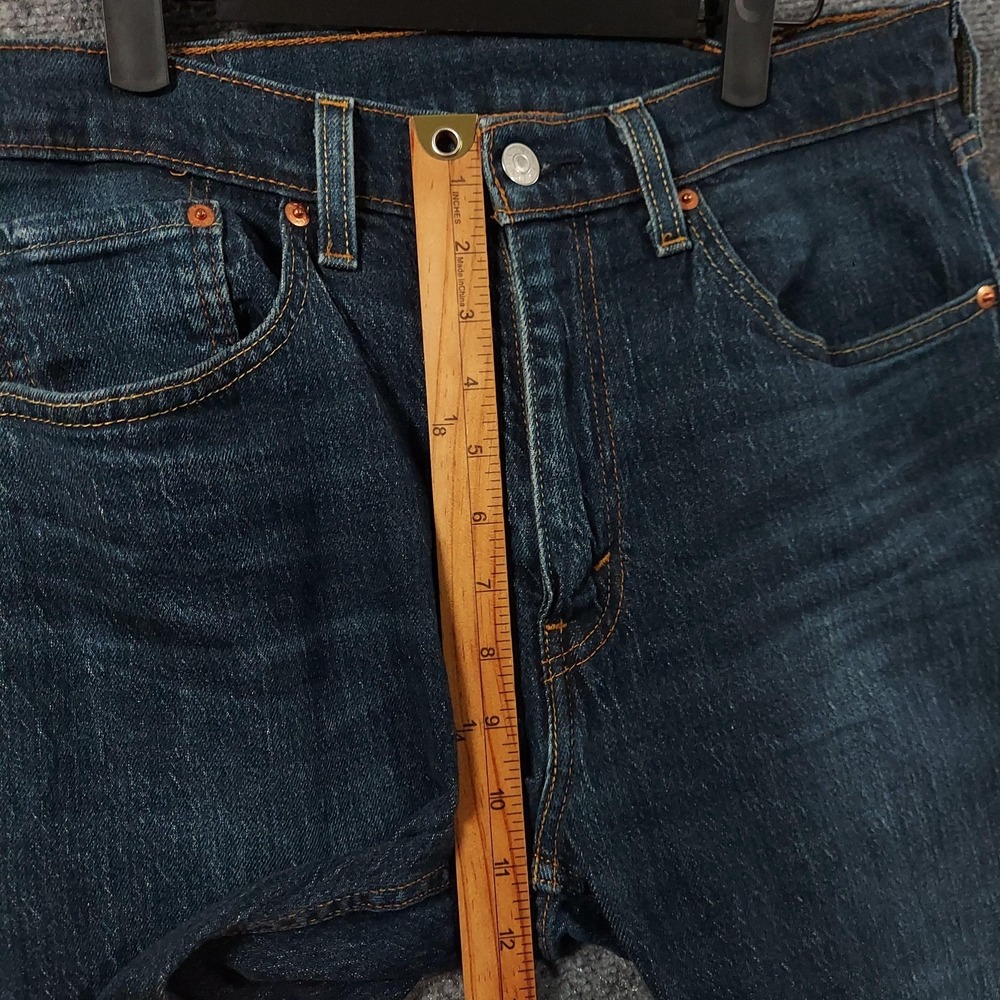 Levis 505 Jeans Mens 32x30 Blue Dark Wash Regular Straight Stretch Denim Pants - Picture 10 of 13